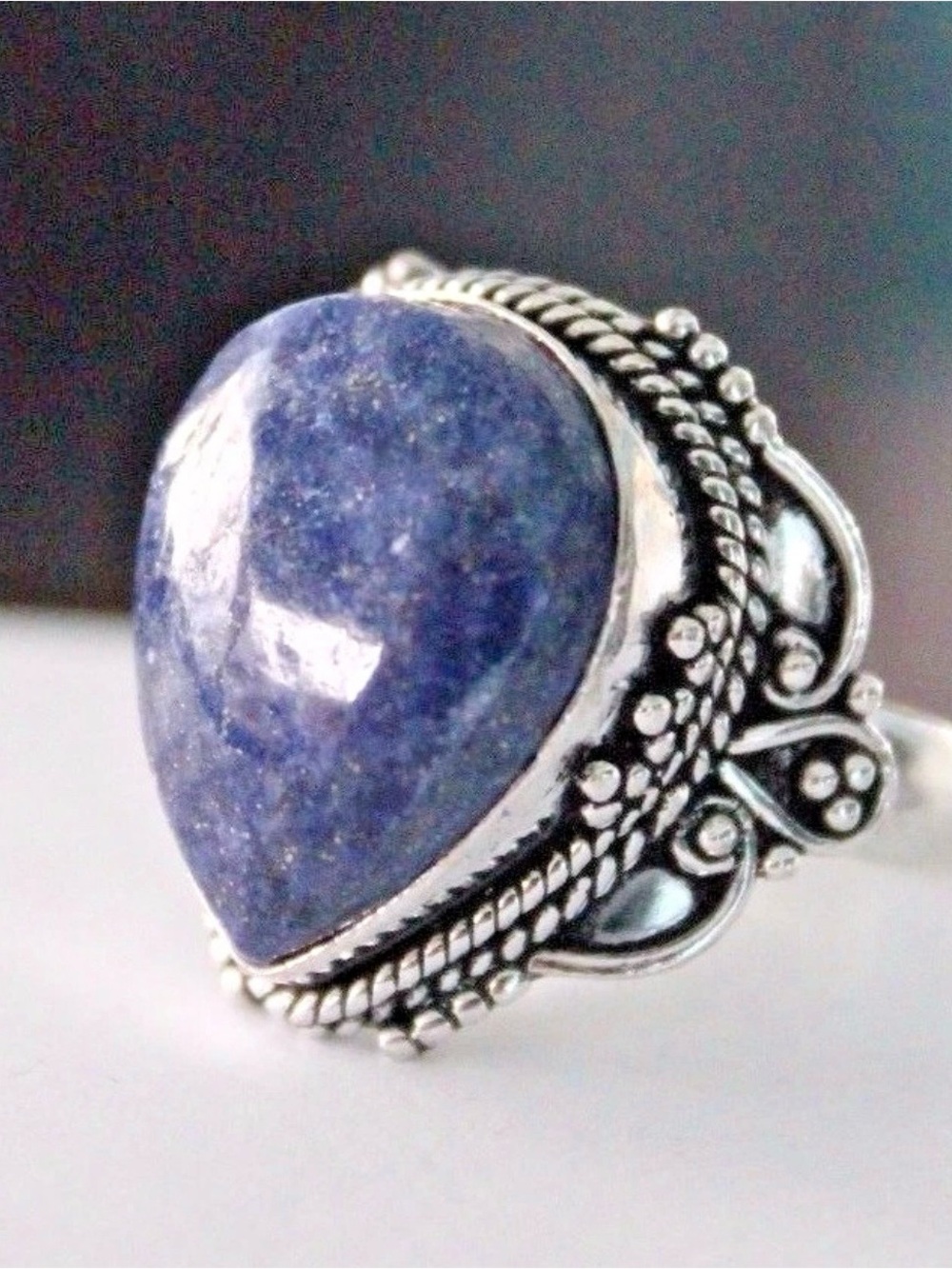 Natural Mined Afghan Blue Lapis Lazuli Hand Crafted 925 Sterling Silver Ring 8.5